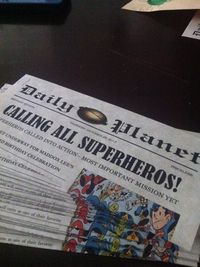 Maddox's Superhero party invite; Newspaper