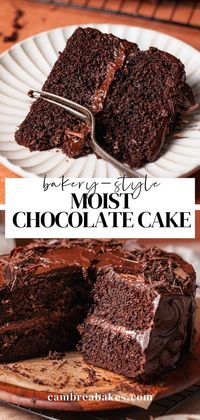 There's so much to love about this super moist chocolate cake! With a rich chocolate flavor and soft texture, it's smothered in glossy chocolate frosting and topped with chocolate shavings. Think Matilda's cake- but even better!