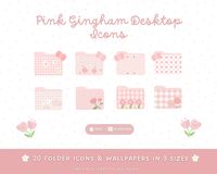 Pink Gingham, Desktop Icons, Cute Aesthetic, Pastel Pink, Cozy Workspace, Aesthetic Icons, Digital Organization, Cute Desktop, Pretty and Functional, Folder Icons, Custom Icons Set, Desktop Icons Set, Kawaii Coquette Wallpapers, Icons and Organizer, Aesthetic Folder Icons for Windows & Mac Bundle Pack