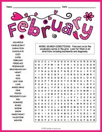 Free Printable February Word Search