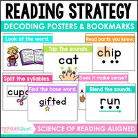 Science of Reading Decoding Strategies Posters & Bookmarks by Stephanie Stewart