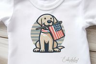 Patriotic Dog Embroidery File, Dog with American Flag, Fourth of July Embroidery File, 4th of July Machine Embroidery, Veterans Day Retro