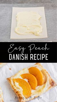 This peach cream cheese danish recipe is so so easy. It uses canned peaches and store-bought puff pastry. If you want to make your pastry or use fresh peaches, there are options too! I love easy sweet treats you can whip up quickly for guests or a simple breakfast or dessert. These are little squares of flaky pastry topped with a sweetened cream cheese filling and sliced peaches.