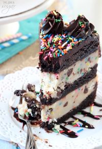 Funfetti Cake Batter Cookie Dough Brownie Layer Cake - eggless cake batter cookie dough layered with brownies!