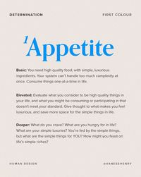 Basic, elevated and deep approaches when playing with the Appetite Colour in Human Design.