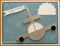 Airplane Punch Art Birthday Card. Circle punches, Word Window Punch, Scallop circle for the cloud.