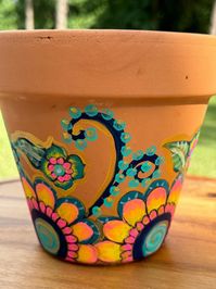 Terracotta Hand Painted Pot Neon Whimsy 5 Inch - Etsy