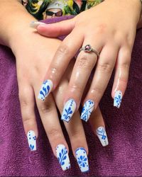 Mexican talavera design/ Clase Azul tequila bottle nails