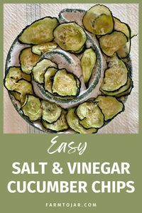 The best low carb salt & vinegar cucumber chips for an easy, healthy snack.  These can be made in a dehydrator or the oven.  You won't be able to keep them in the pantry!