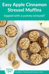 Easy Apple Cinnamon Muffins Topped with Streusel. This easy baked goods recipe is perfect for fall and winter. Warm up your house and indulge in the yummy smells of baking these delicious Apple Cinnamon Muffins. They are the perfect easy make-ahead breakfast or snack to share with the kids. Try these warm and soft yummy streusel muffins!