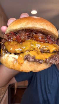 Jordan Hanger | These cheddar cheese smash burgers topped with a bacon bourbon onion jam are super satisfying. Find the recipe for bacon jam on my... | Instagram