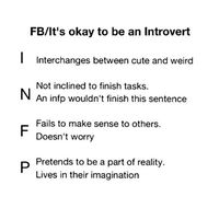 What INFP stands for. (Except for the "doesn't worry" part. I always worry about how people see me, and I suffer)