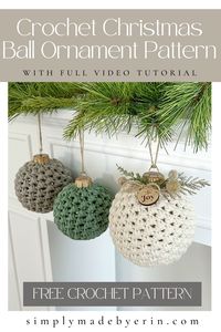 Learning how to make a Crochet Christmas Ball Ornament will be a breeze with this easy crochet pattern and video tutorial! Once you have your beautiful ornament crocheted, you can adorn it with ribbon, greenery, bells, berries, and more. The options are endless. via @simplymadebyerin