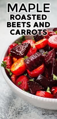 This maple roasted beets and carrots recipe is an easy, colorful, and healthy side dish. It's the best side dish for your holiday table and uses simple everyday ingredients!