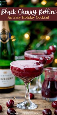 This Black Cherry Bellini is an easy holiday cocktail that you won't mind making for you or any of your guests. It's quick and easy to make and you can make it ahead! It's a great Christmas or New Years Eve cocktail option! #blackcherry #bellini #champagne #holidaycocktail