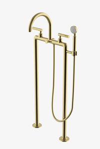 Discover Bond Tandem Series Floor Mounted Exposed Tub Filler with Handshower and Guilloche Lines Lever Handles Online | Waterworks