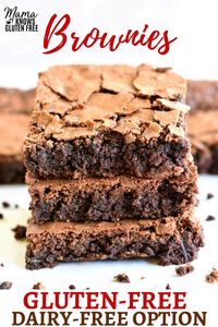 Easy Gluten-Free Brownies. The best homemade gluten-free brownie recipe. Thick, chocolatey and chewy! The recipe also has a dairy-free option. #glutenfreerecipes #dairyfree