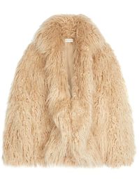 beige faux-fur design concealed front fastening long sleeves straight hem