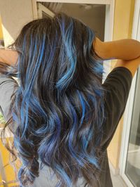 Blue balayage on burnette hair