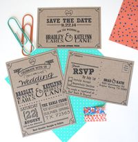 Kraft Paper Wedding Invitation Set, with Save The Dates & RSVP Post-Cards