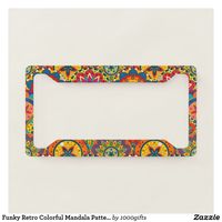 Funky Retro Colorful Mandala Pattern License Plate Frame