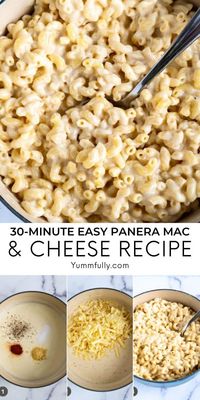 The secret to making this 30-Minute Easy Panera Mac & Cheese is using white cheddar. It is sharp and tasty and makes a smooth, velvety, and indulgent sauce. Mac and Cheese is the perfect comfort food and this recipe is quick and easy to make!