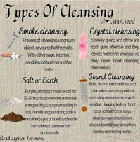 There are many MANY ways to go about cleansing; however, not every method is suitable for every application. For example, using water to cleanse a delicate crystal could result in the crystal being damaged.  Some more other ways of cleansing are : ♦ Water Cleansing- There are many ways to cleanse with water. Bathing, washing an object, or letting something soak are all excellent ways to remove unwanted energies. Another option is to fill a spray bottle with charged water and mist a room with it.  ♦ Moonlight and sunlight- Moonlight and sunlight can be used to both cleanse and charge objects depending on your intent. Often in these cases, taking the moon phase or season into account is necessary as these things can affect the resulting energy that the item takes on.   #tarot #aesthetic