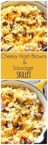 Wake your family up with the delicious aroma of this Cheesy Hash Browns and Sausage Skillet. It's an easy breakfast meal that takes no time all to make.