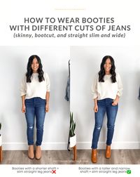 Let’s talk about how to wear booties with different cuts of jeans. With denim trends shifting, I know a lot of you are trying to figure out how to make jeans work with booties all over again, so here we are!