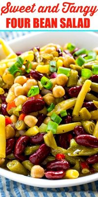 Sweet and Tangy Four Bean Salad- a great make-ahead recipe for potlucks!