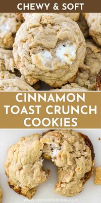 These Cinnamon Toast Crunch Marshmallow Cookies are soft and chewy cinnamon sugar cookies that are loaded with ooey-gooey marshmallows and crushed Cinnamon Toast Crunch cereal.