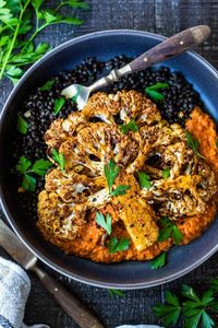 Roasted Cauliflower Steaks with Romesco Sauce – Feasting At Home