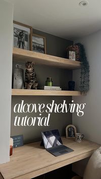 ALCOVE SHELVING TUTORIAL 📐 To build these shelves you have to make a wooden frame on the wall on all three sides, if it is a wide section over 1m I would also add a middle support. After you have the frame built on all three sides you want to add a top & bottom piece for your shelves & then finally a framing piece. The front framing piece should be a width which is equal to the thickness of your wooden batons used for the frame & the top & bottom pieces. Let me know any questions you have in...