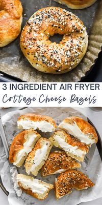 You can make protein bagels right at home with just 3 simple main ingredients. These bagels have 10 grams of protein each and are made with cottage cheese, flour, and baking powder. They come together quickly and can be made in the air fryer or oven. Great for breakfast or lunch any day of the week! Customize the toppings or make them gluten-free!