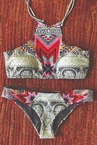 Ethnic Style Women's Halter Geometrical Print Bikini Set