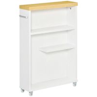 Optimize your bathroom storage with the Slim Bathroom Cabinet with Wheels. This utility cart offers a smart and space-saving design, perfect for organizing your essentials in tight spaces. Enhance your bathroom organization with the Slim Bathroom Cabinet with Wheels, offering functionality, durability, and ease of movement in a compact design. | Winston Porter Multi -function Bathroom Cabinet w / Wheels Storage Organizer 26.5 H x 19.75 W x 5.0 D in brownWood in White | 26.50" H X 19.75" W X 5.00