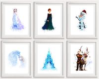 Frozen 2 Watercolor Art Print Printable Poster Set 6 Frozen Princess Elsa Anna Painting Artwork Olaf Ice Castle Poster Girl Room Wall Decor by ElegantPrintsStore on Etsy