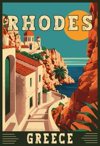 Discover the enchanting island of Rhodos, Greece, with this vintage travel art. Immerse yourself in the rich history, stunning beaches, and vibrant culture of this iconic Greek destination. Let this artwork inspire your next Mediterranean adventure to the captivating landscapes of Rhodos. 🏝️🇬🇷 #RhodosGreece #VintageTravelArt #GreekIslands #MediterraneanEscape