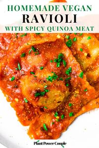 This healthy homemade vegan ravioli recipe is a fun cooking project, and you’ll probably be surprised how easy it actually is! Filled with a spicy Italian-inspired quinoa meat and dairy free spinach ricotta cheese filling, they are FULL of flavor and the perfect plant based comfort food.