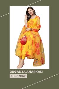 ANNI DESIGNER Women's Organza Anarkali Floral Printed Kurta with Pant & Dupatta (Chakrika-Multi)