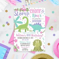 DINOSAUR PARTY INVITATION Dinosaur Birthday Invitation Girl | Etsy