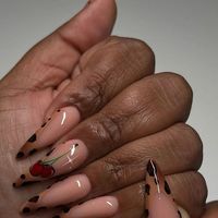 Black Girls Do Nails on Instagram: "Stunning!!!! Nails by Bling Le @baddienailz 🍒🍒🍒  #frenchtipnails #animalprintnails #cherrynails #fallnails. #fallfashiontrends #blackgirlsdonails #bgdn #nailsofinstagram #nailaddict"