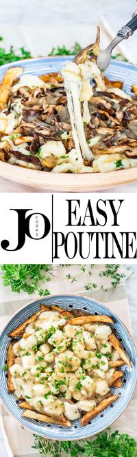 Learn How To Make this classic Canadian Poutine recipe! This is perfect for your next get together. Freshly made french fries loaded with cheese curds and smothered in homemade gravy! #poutine