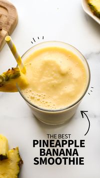 This Pineapple Banana Smoothie recipe is made with 4 ingredients and tastes like your on a tropical vacation.