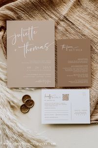 Make your wedding extra special with our taupe wedding invitation set. This beautiful boho-themed printable invite set includes an editable invitation, RSVP and details card. Featuring a stunning soft taupe color palette, this invitation set is perfect for an outdoor, romantic wedding. Add a personal touch to your special day with these eye-catching invites!