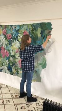 South Australian nature and floral Artist Amber Gittins painting a large floral abstract painting on canvas. All available art is on her website. www.ambergittins.com