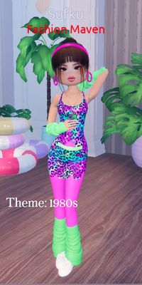 #sufkudti #dresstoimpress #dti #fashion #outfit #dtioutfit #roblox #robloxdti #1980s #1980 #80s #80sfashion hot pink neon green colorful leopard print gym workout clothes 1980s theme dress to impress roblox outfit fashion 1980 80s