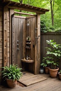 Outdoor shower goals! Discover 20 rustic outdoor shower ideas to inspire your backyard oasis, from stone surrounds to wooden accents. Get ready to bring the spa outside! Click to explore and create your own serene escape