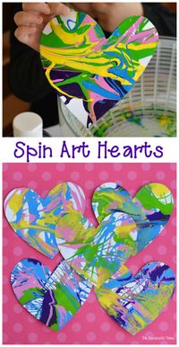 These spin art hearts create a stunning and colorful process art activity for Valentine's Day. kids artwork