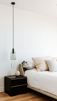 Scandinavian Bedroom with Platform Bed + Pendants Over Nightstands